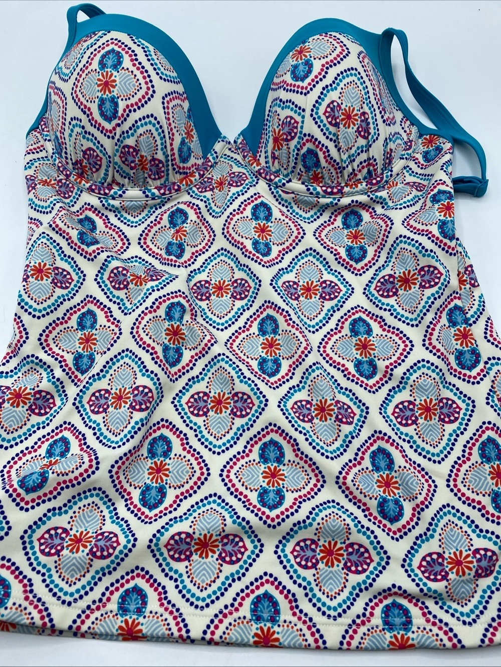 Boden Tankini Swimsuit Swim Holiday Tile Ivory Underwire 34D Bottoms 10 Summer - Picture 3 of 6